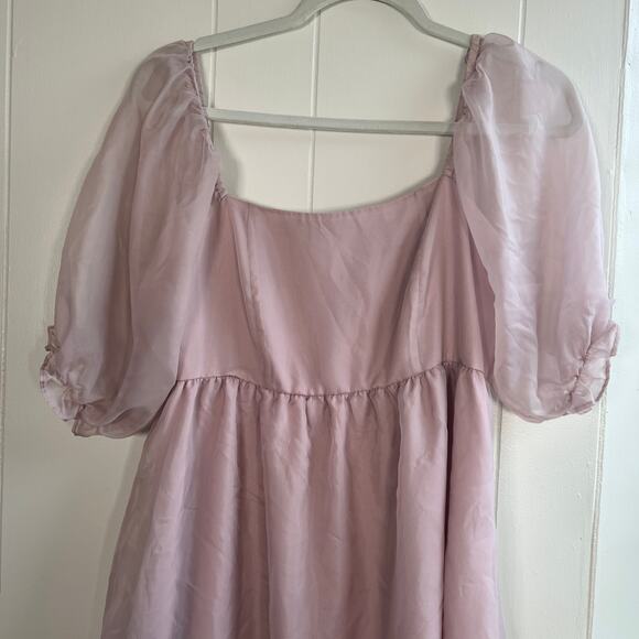 Things Between Dusty Rose Size Medium Mini Peasant Dress Puff Sleeves - Picture 2 of 9